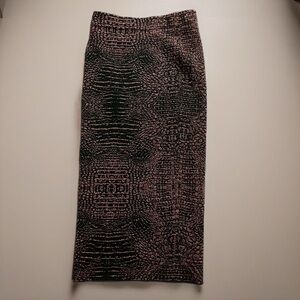TORN BY RONNY KOBO- Black and Shimmery Burgundy Sleek Midi Skirt Size Small
